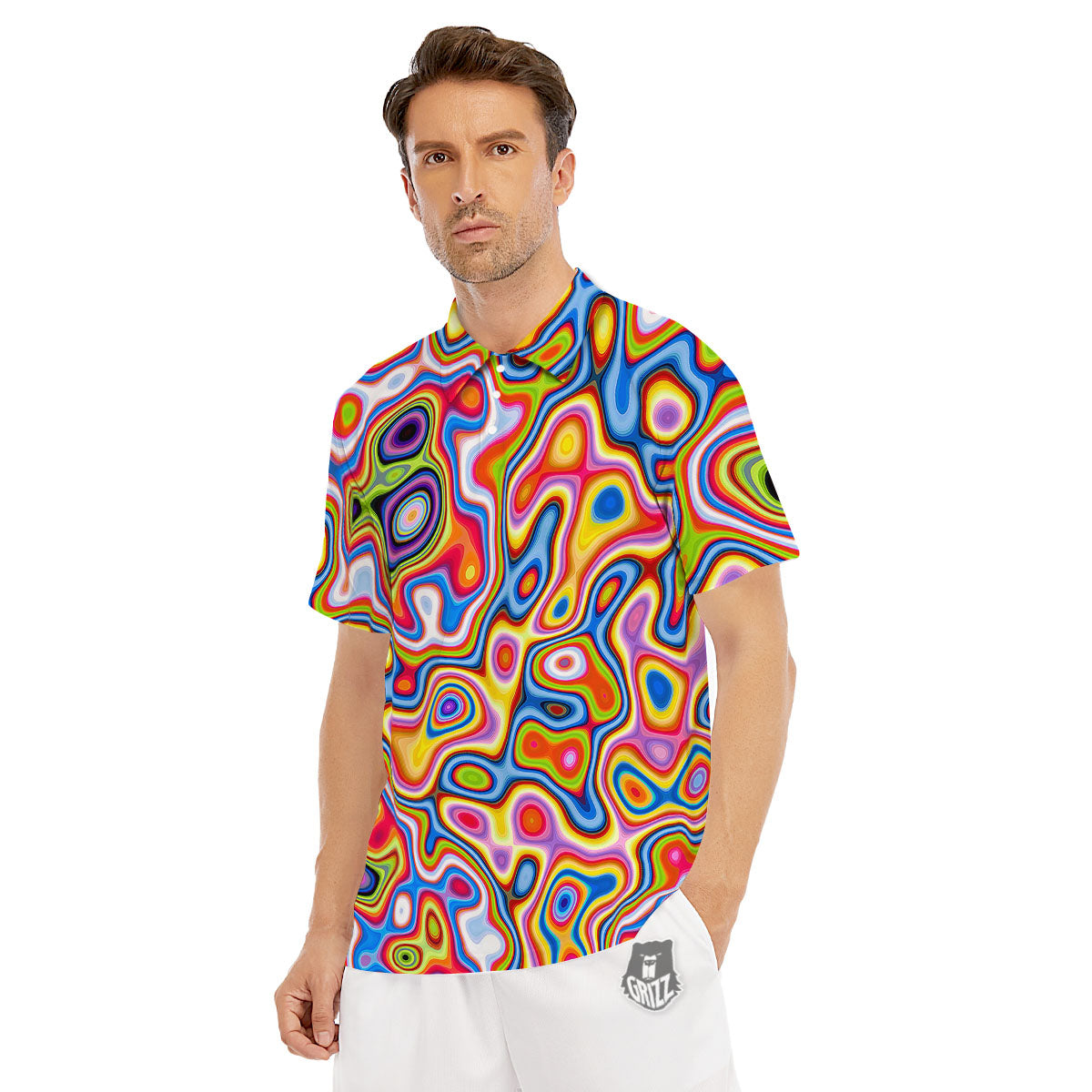 Trippy Rainbow Psychedelic Print Men's Golf Shirts-grizzshop