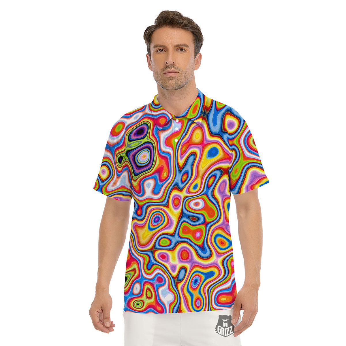 Trippy Rainbow Psychedelic Print Men's Golf Shirts-grizzshop