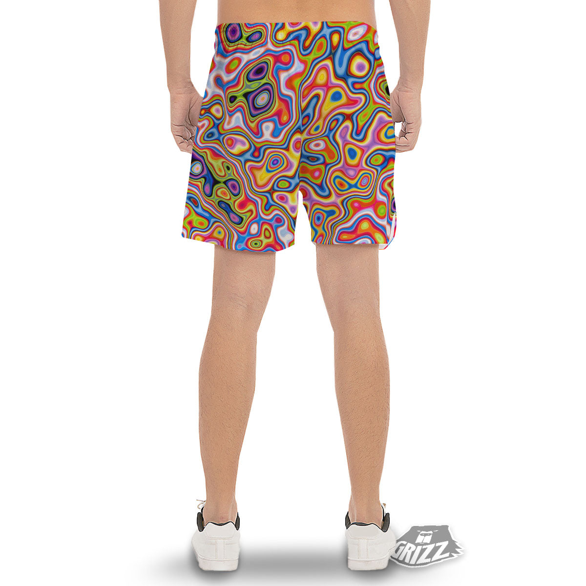 Trippy Rainbow Psychedelic Print Men's Gym Shorts-grizzshop