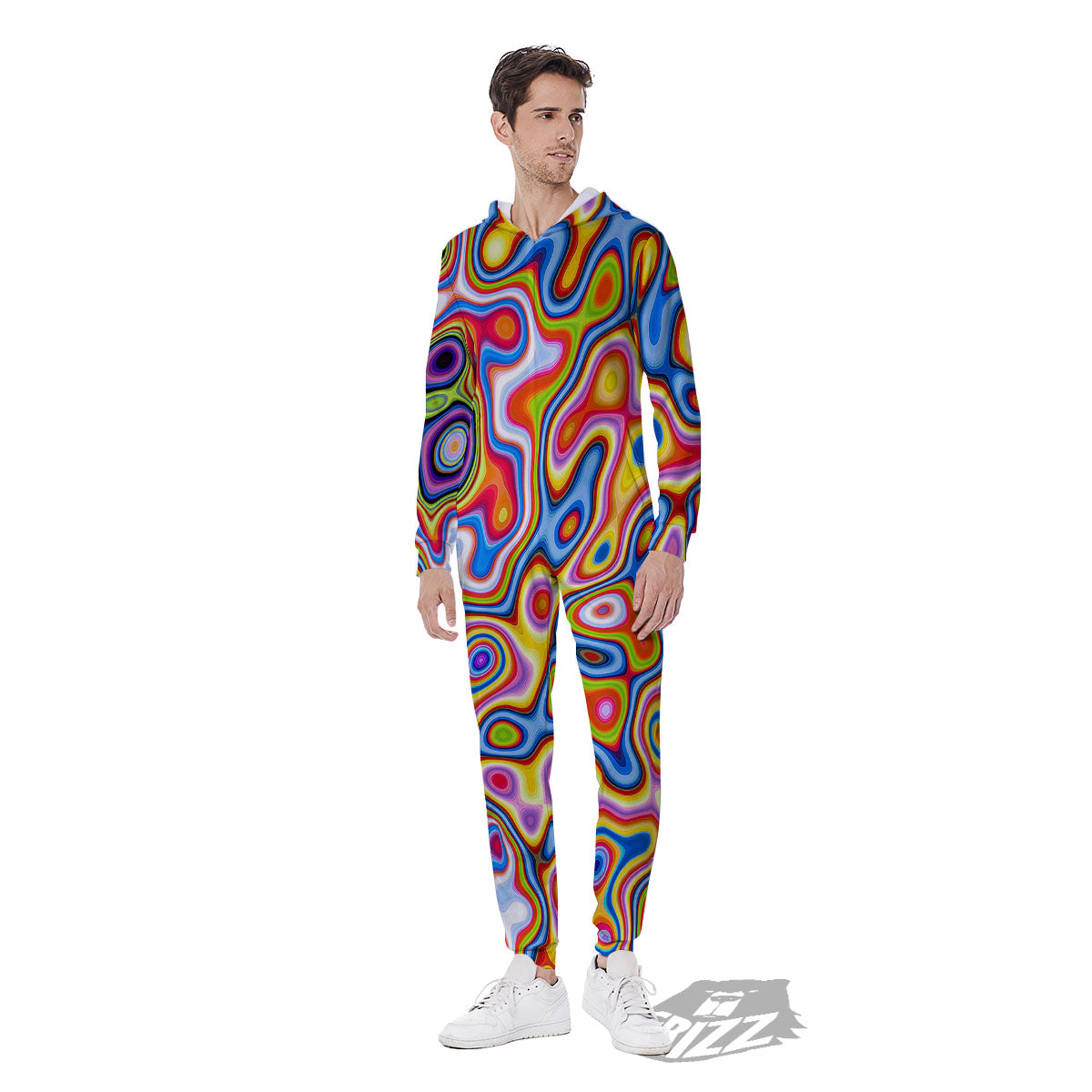 Trippy Rainbow Psychedelic Print Men's Jumpsuit-grizzshop