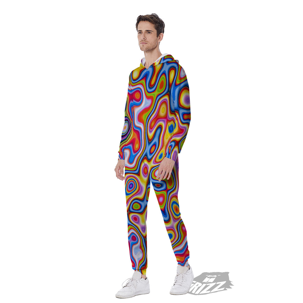 Trippy Rainbow Psychedelic Print Men's Jumpsuit-grizzshop