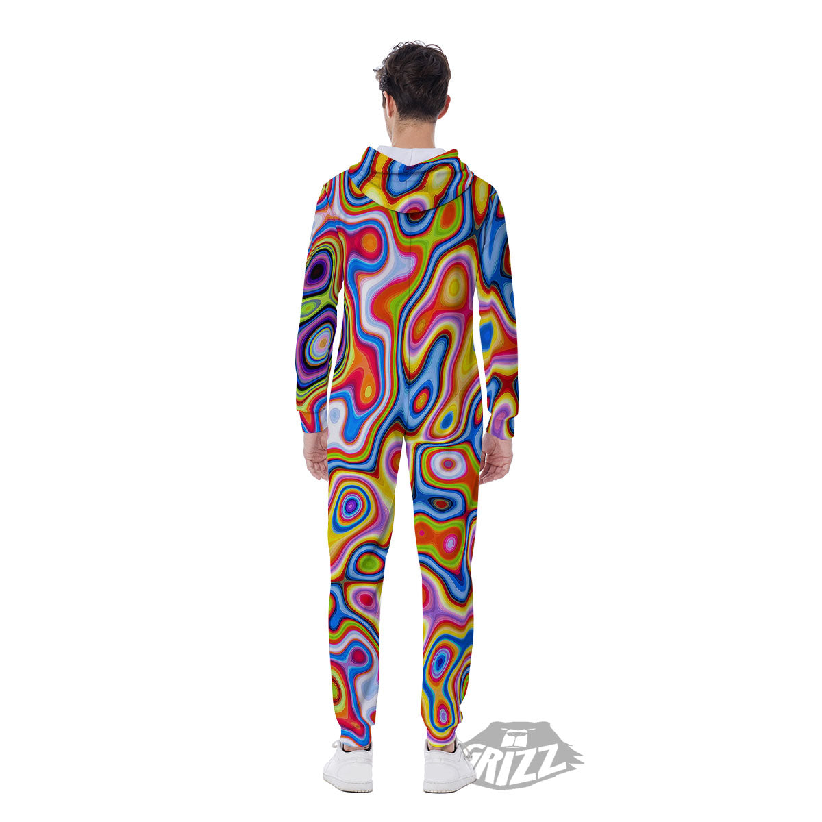Trippy Rainbow Psychedelic Print Men's Jumpsuit-grizzshop