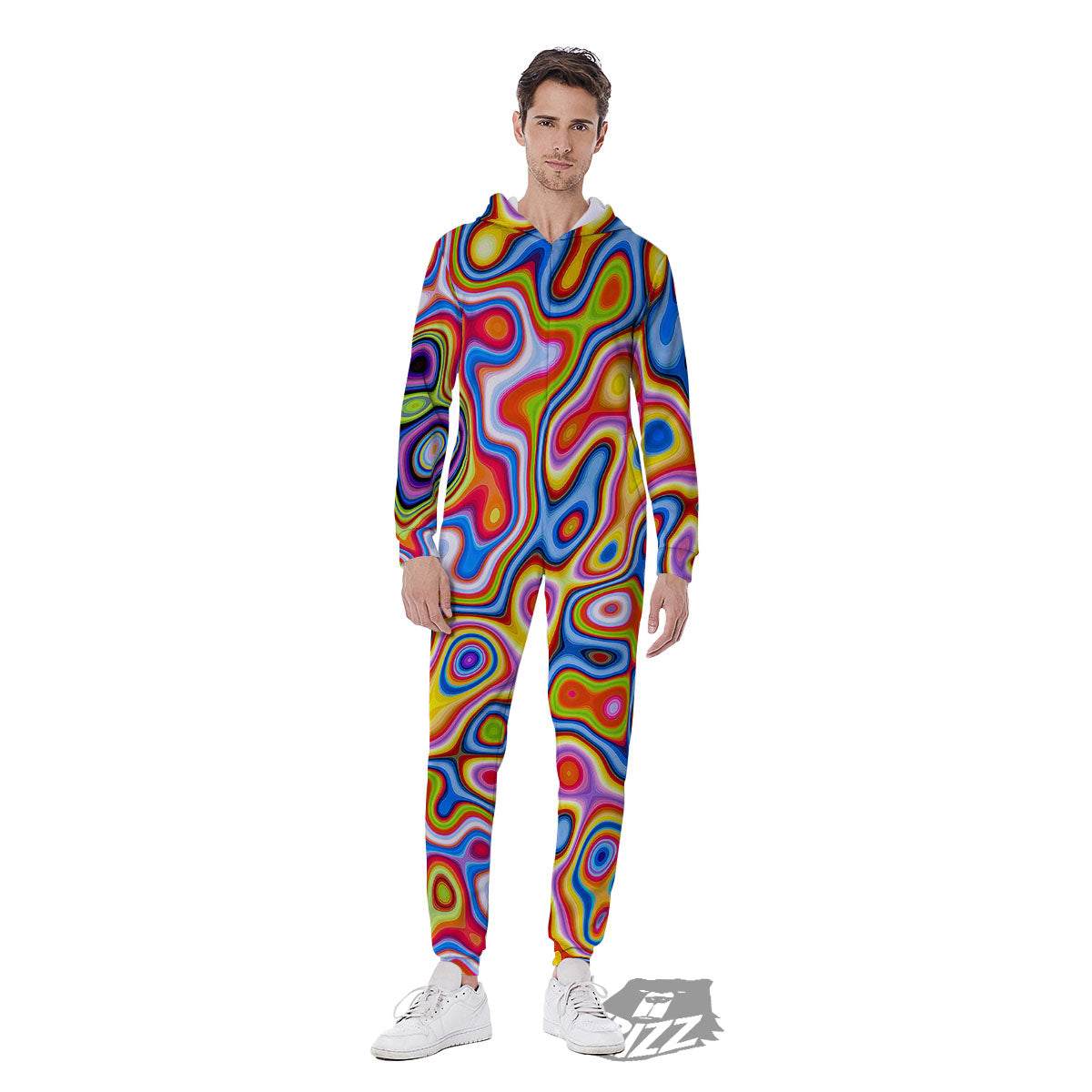 Trippy Rainbow Psychedelic Print Men's Jumpsuit-grizzshop