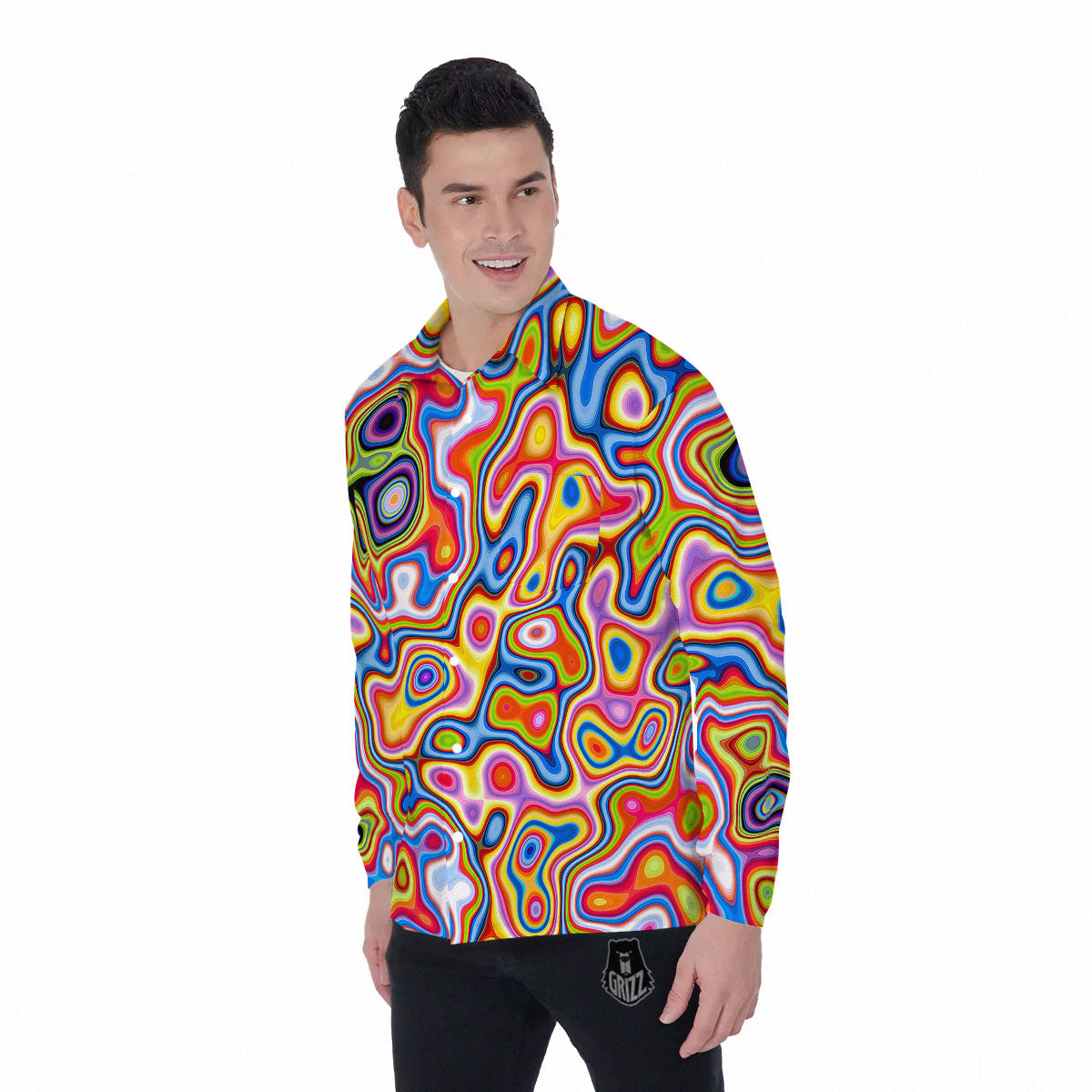 Trippy Rainbow Psychedelic Print Men's Long Sleeve Shirts-grizzshop