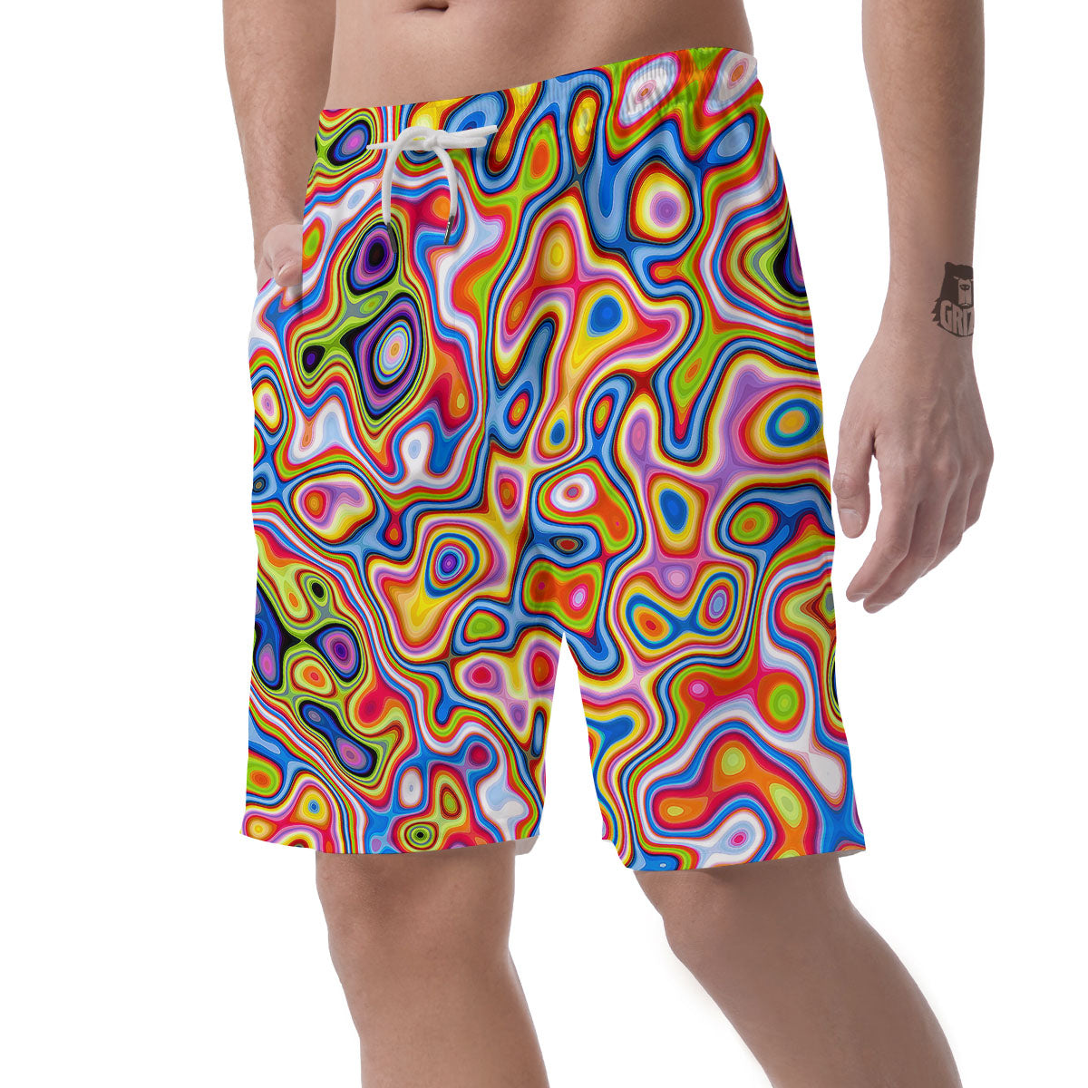 Trippy Rainbow Psychedelic Print Men's Shorts-grizzshop