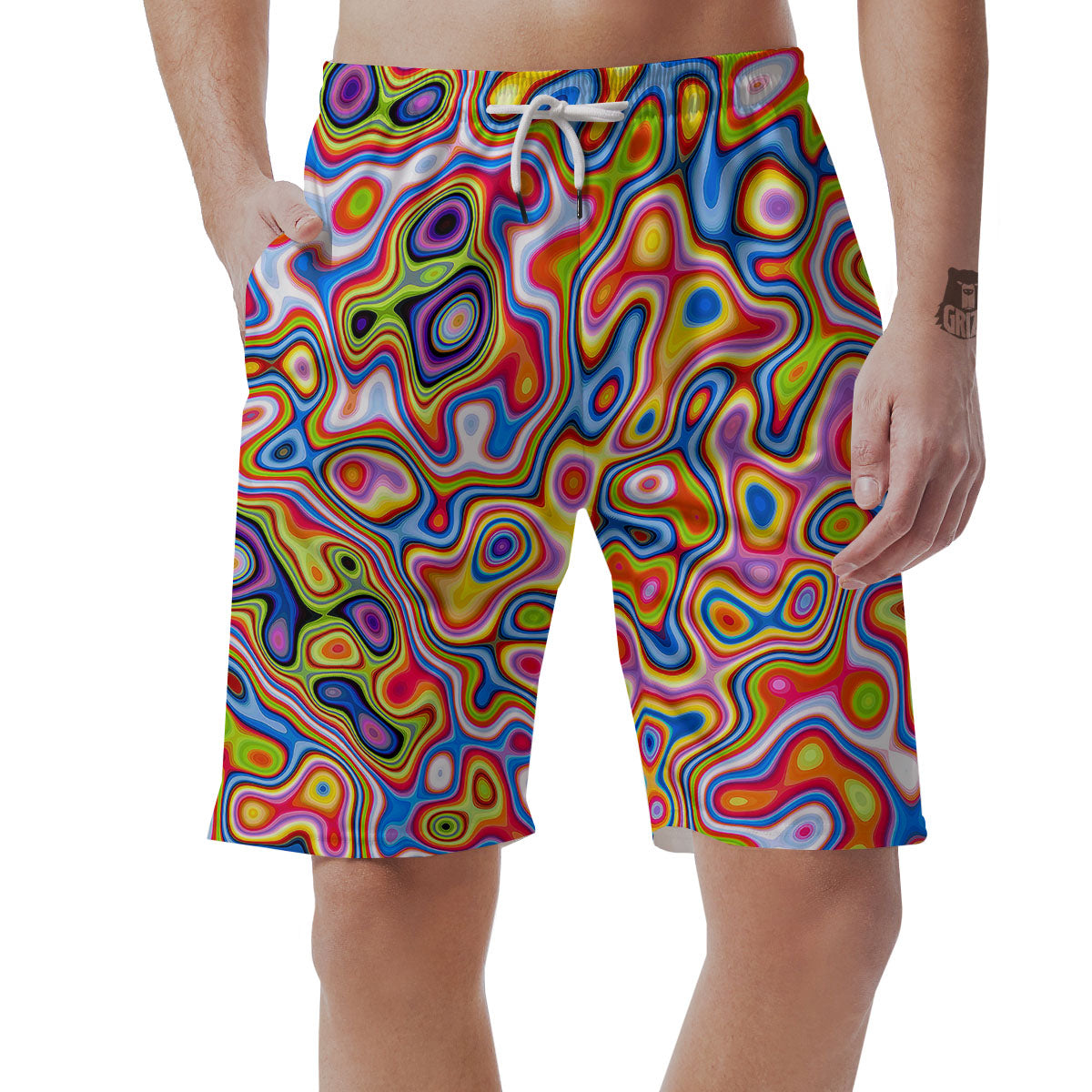 Trippy Rainbow Psychedelic Print Men's Shorts-grizzshop