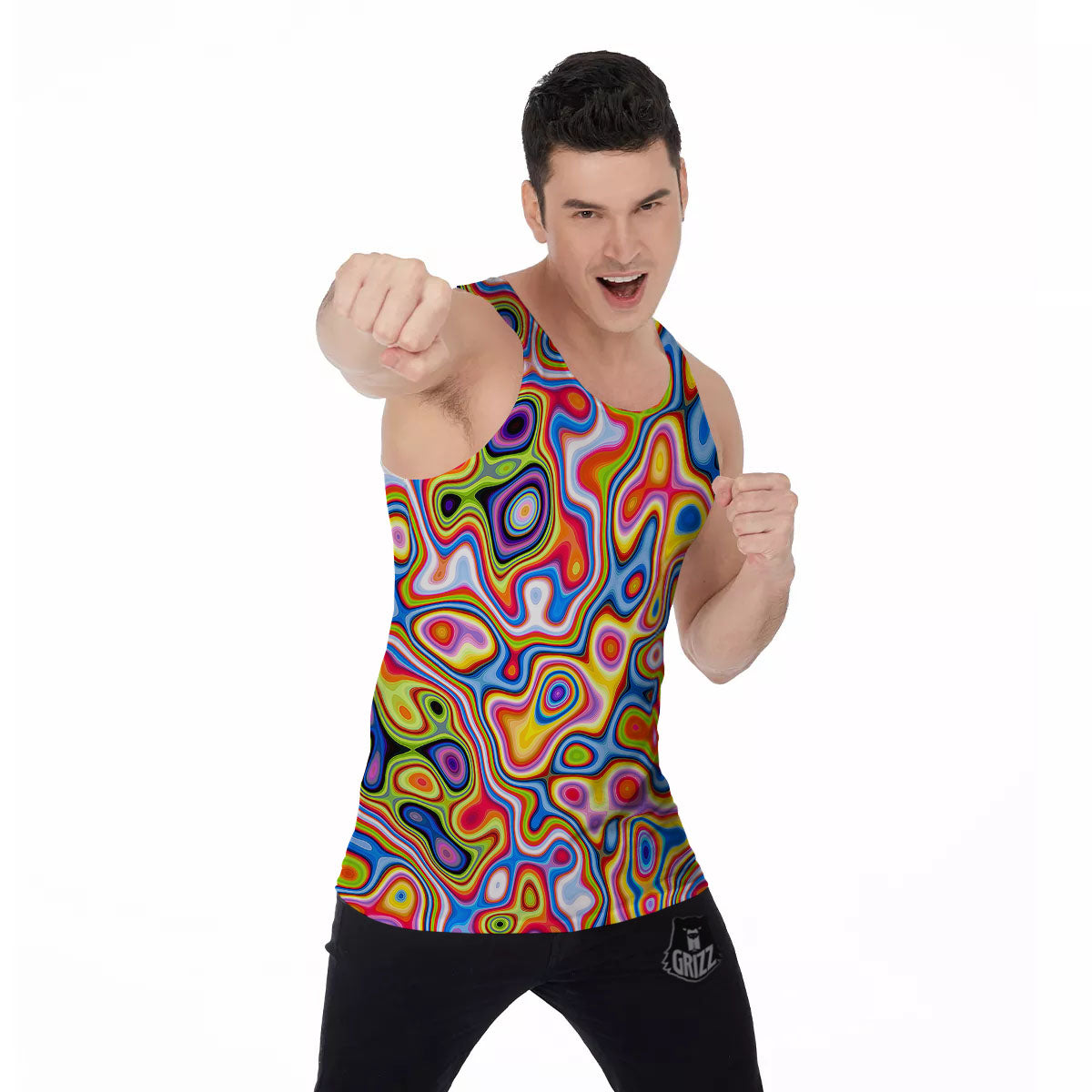Trippy Rainbow Psychedelic Print Men's Tank Top-grizzshop
