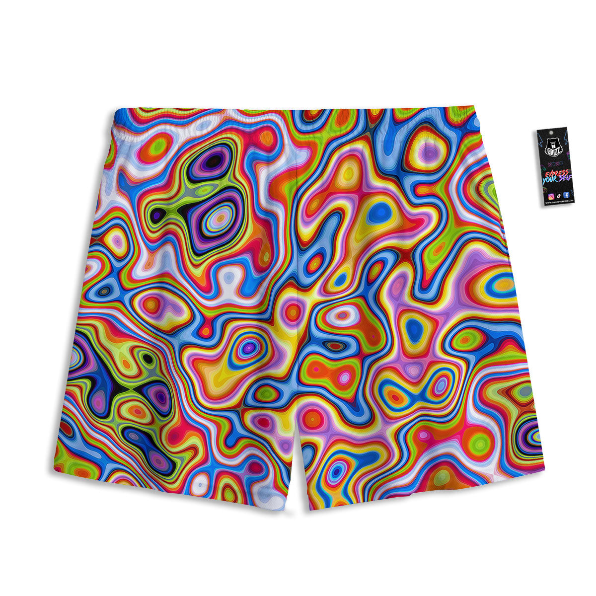 Trippy Rainbow Psychedelic Print Mesh Shorts