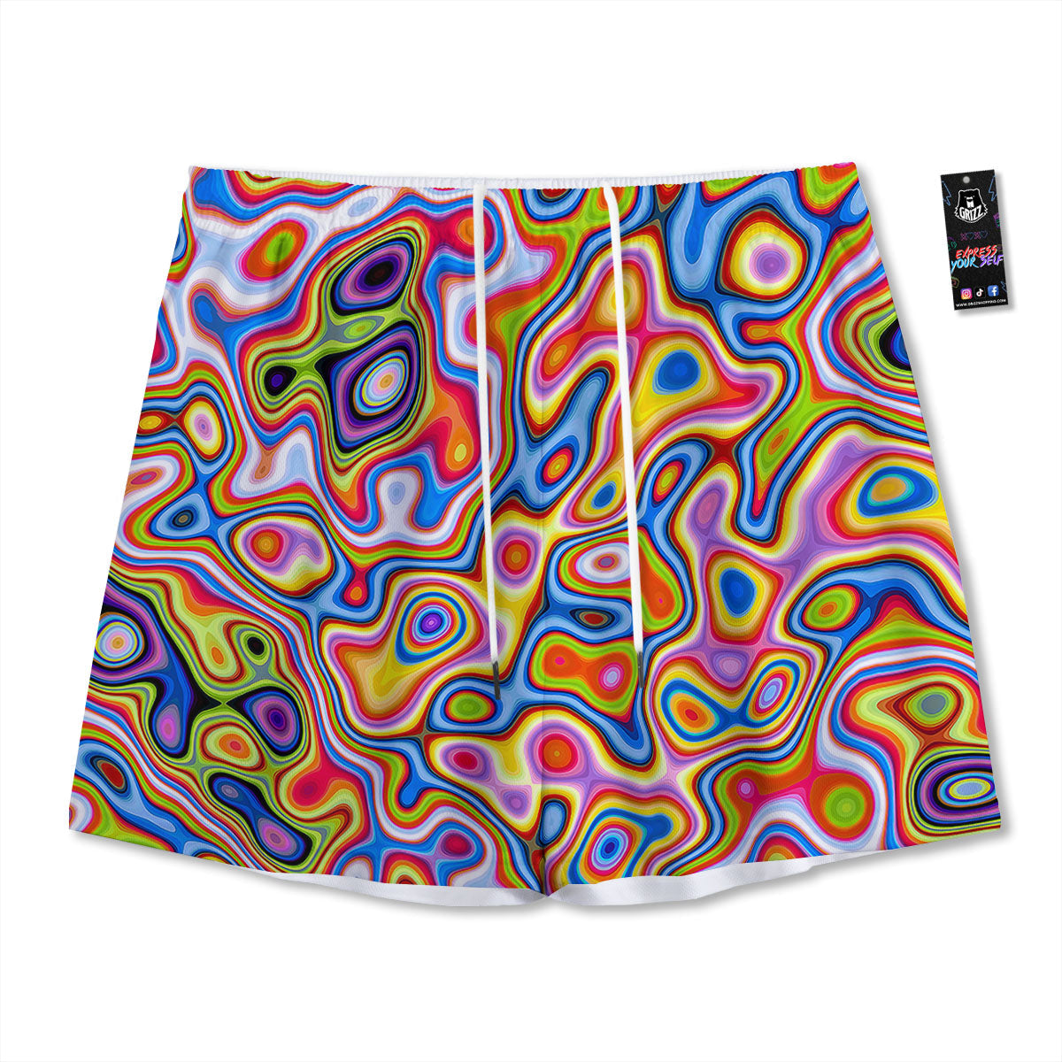 Trippy Rainbow Psychedelic Print Mesh Shorts