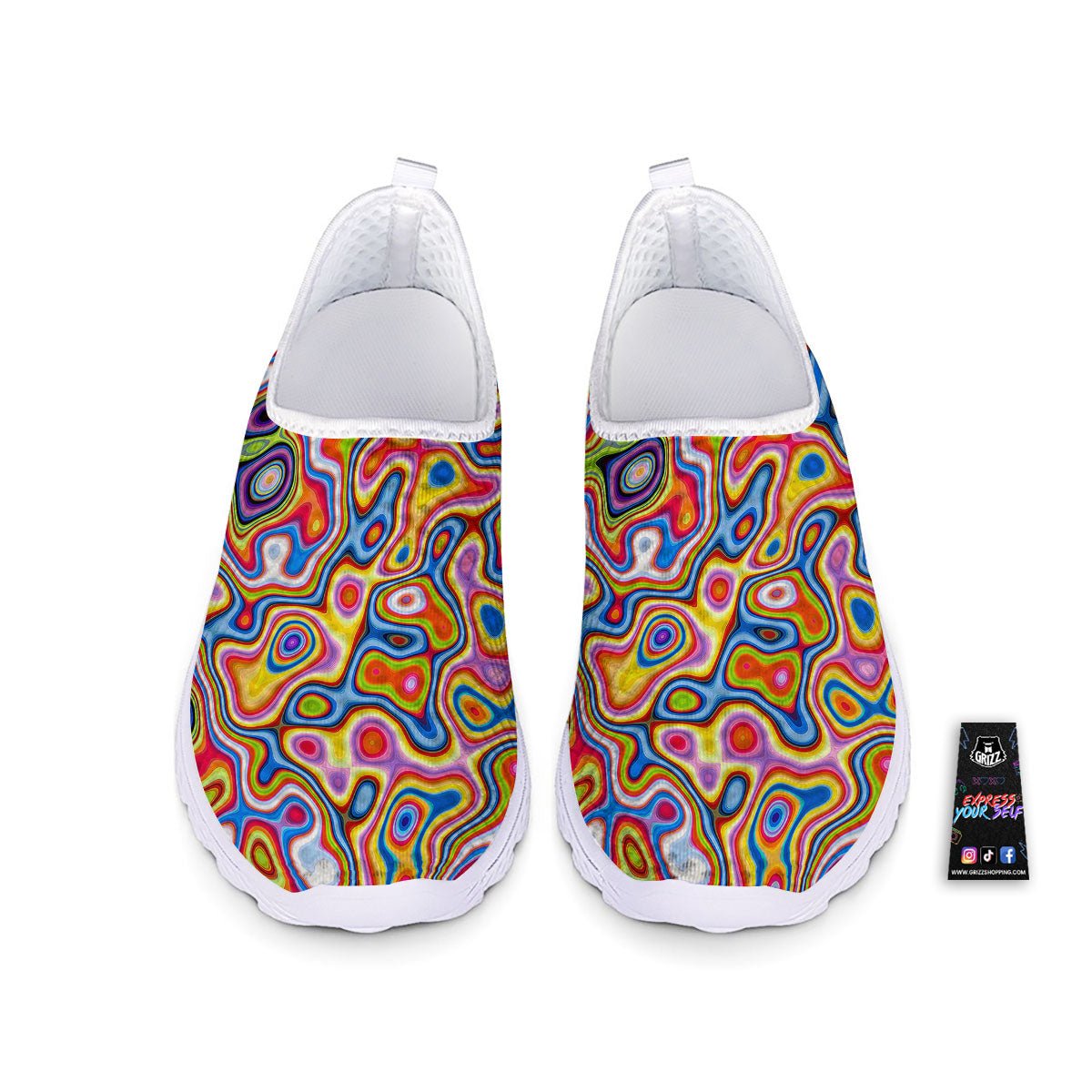 Trippy Rainbow Psychedelic Print Nurse Shoes-grizzshop