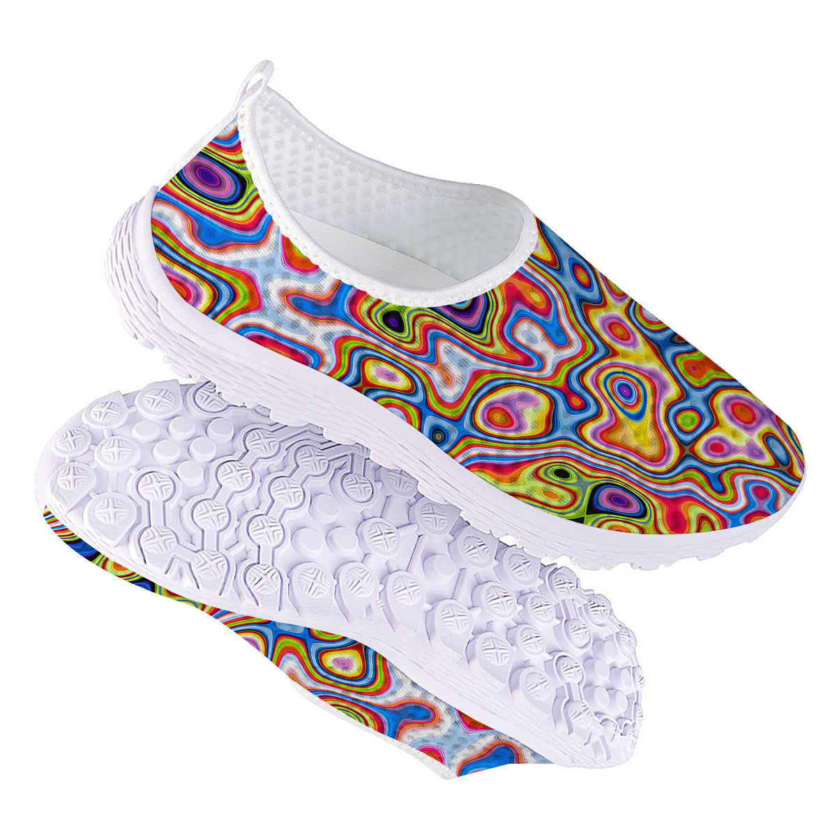 Trippy Rainbow Psychedelic Print Nurse Shoes-grizzshop