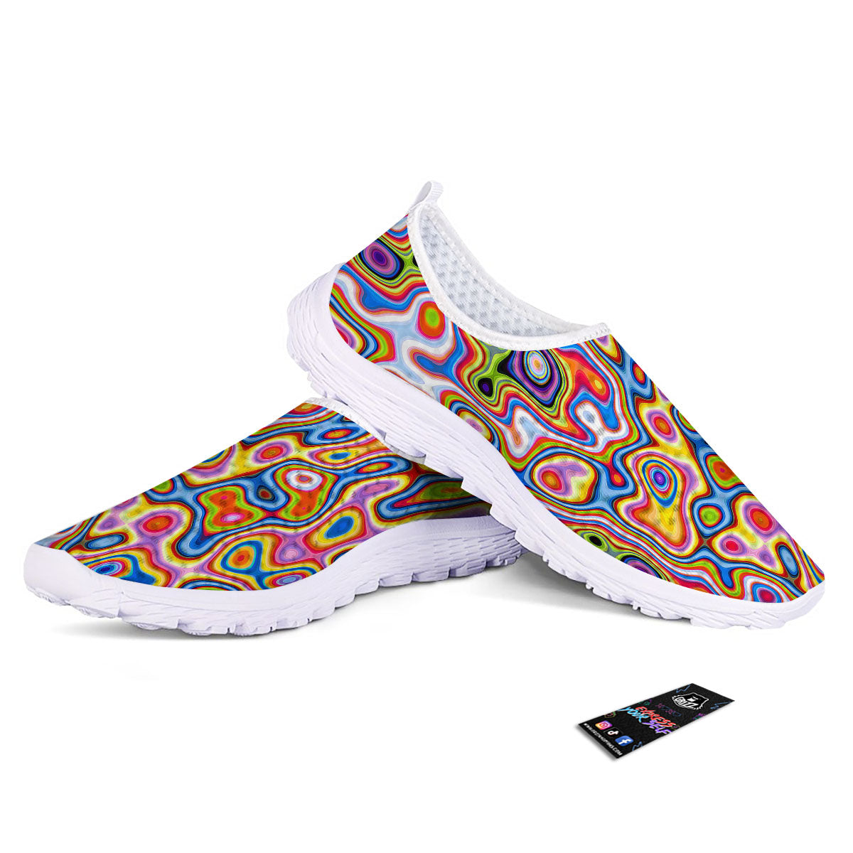 Trippy Rainbow Psychedelic Print Nurse Shoes-grizzshop