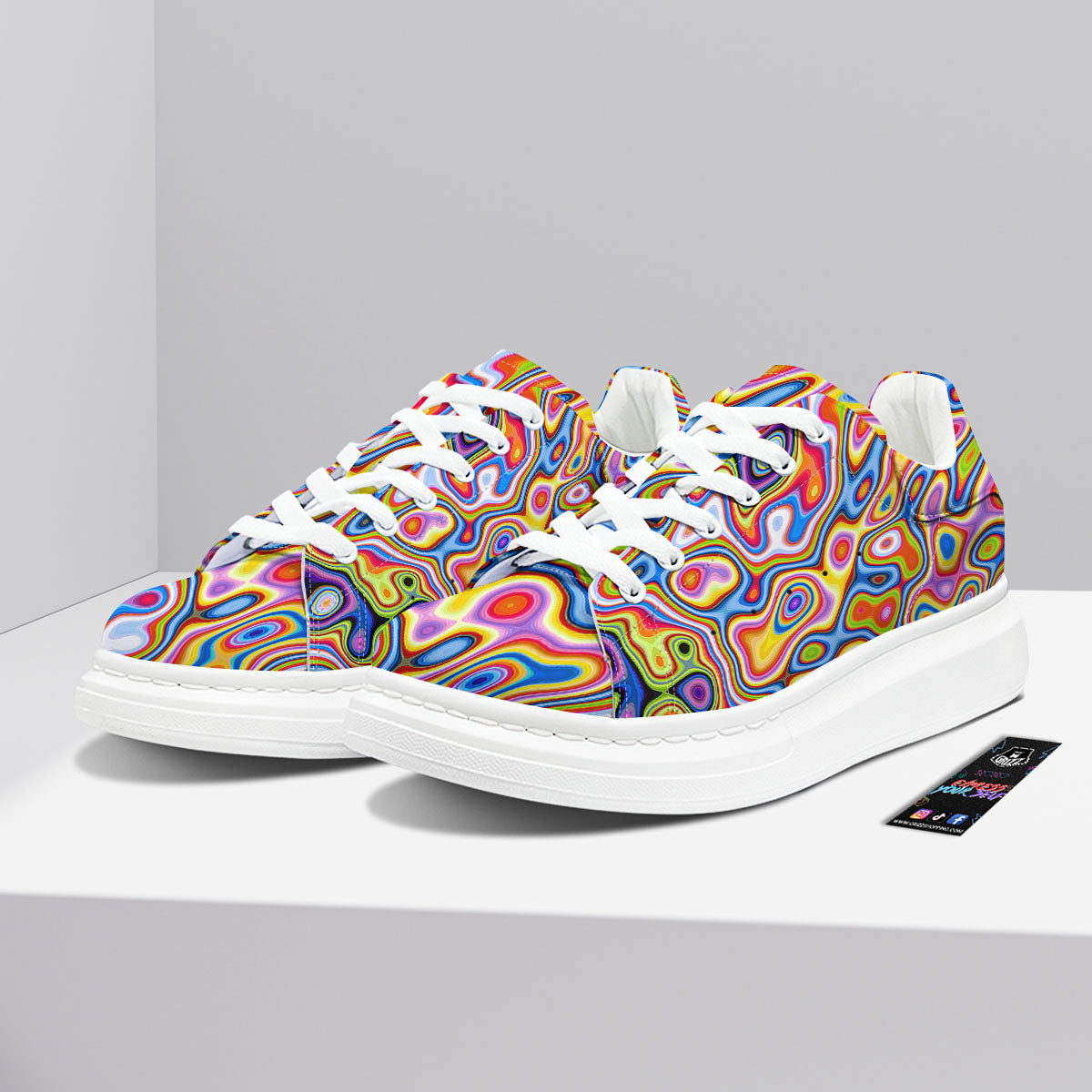 Trippy Rainbow Psychedelic Print Platform Shoes-grizzshop