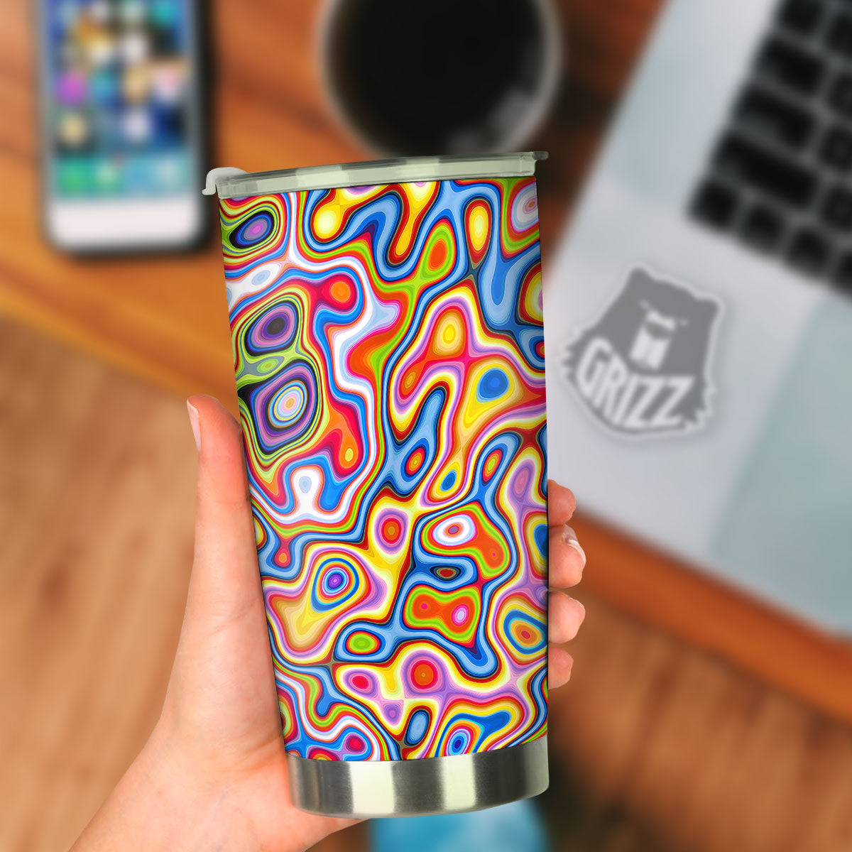Trippy Rainbow Psychedelic Print Tumbler-grizzshop