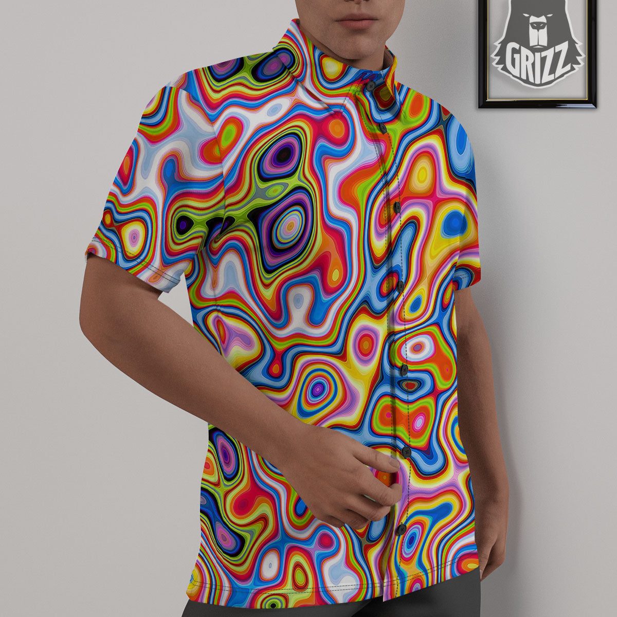 Trippy Rainbow Psychedelic Print Untucked Shirts-grizzshop
