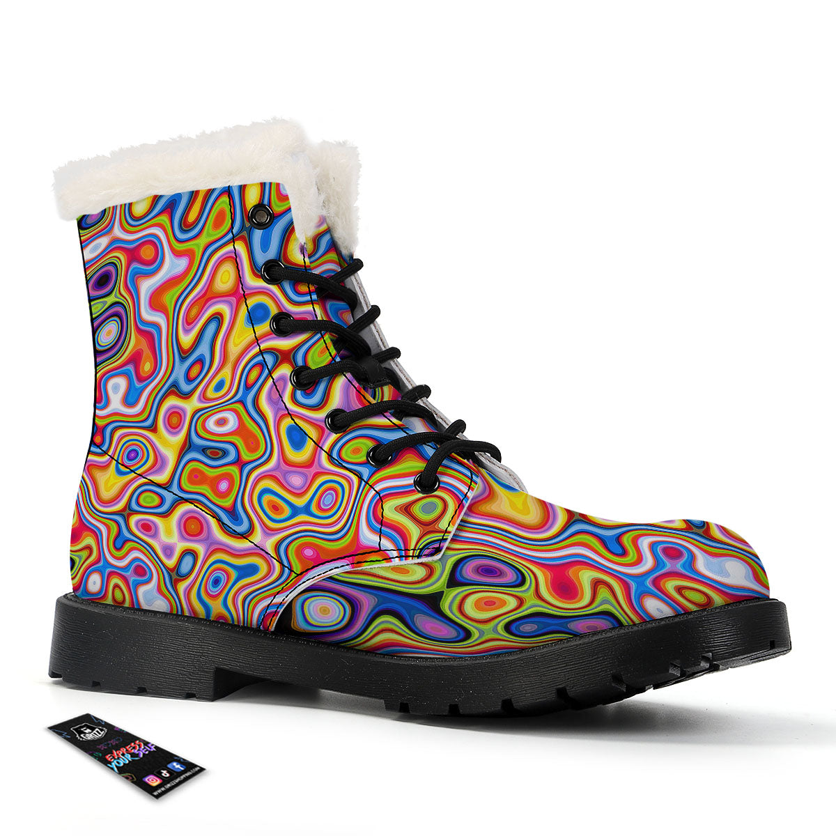 Trippy Rainbow Psychedelic Print Winter Boots-grizzshop