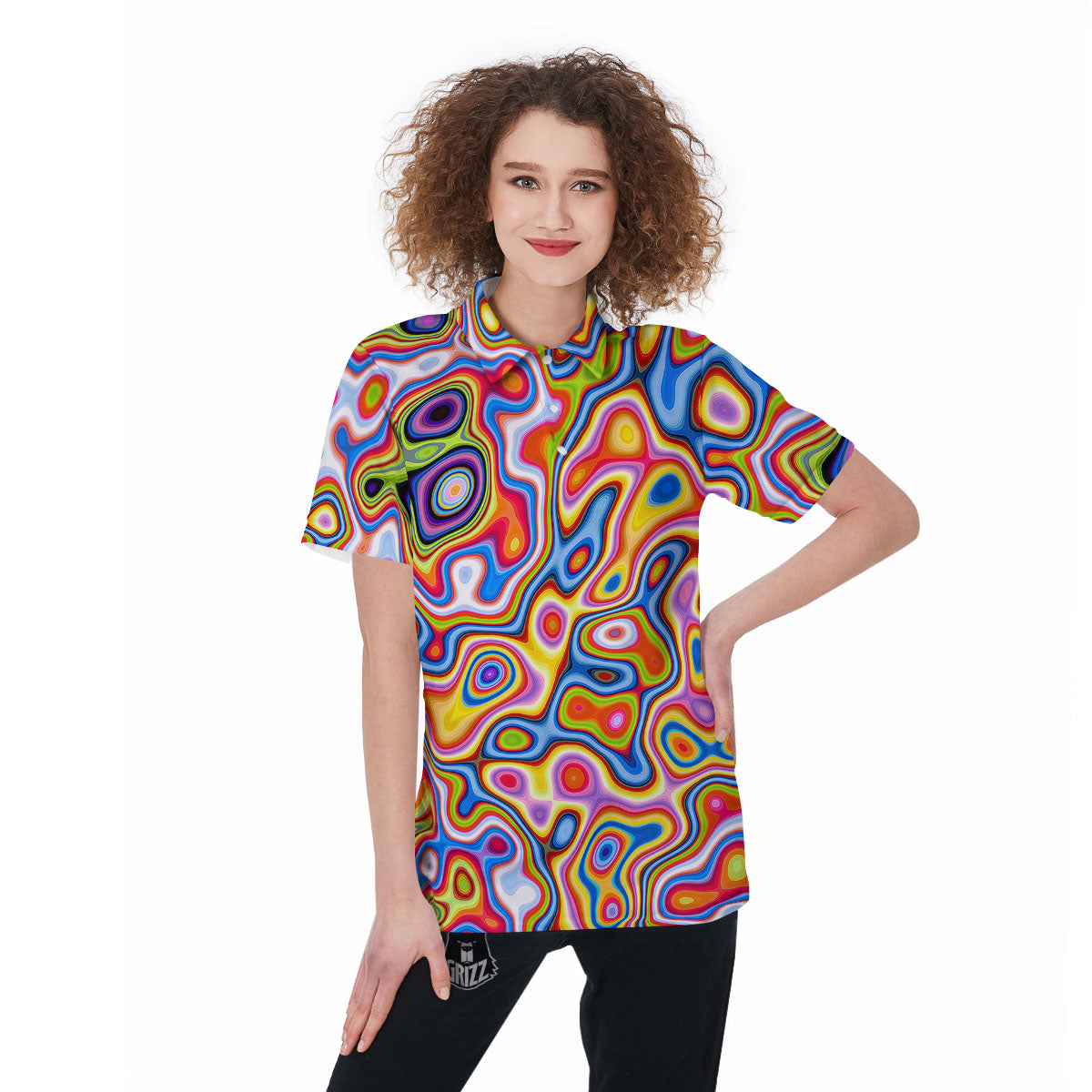 Trippy Rainbow Psychedelic Print Women's Golf Shirts-grizzshop