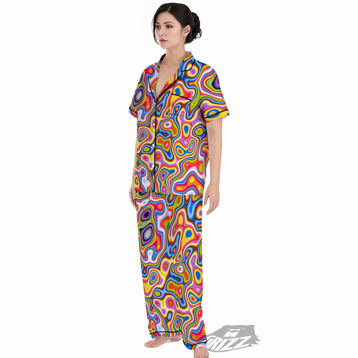 Trippy Rainbow Psychedelic Print Women's Pajamas Set-grizzshop