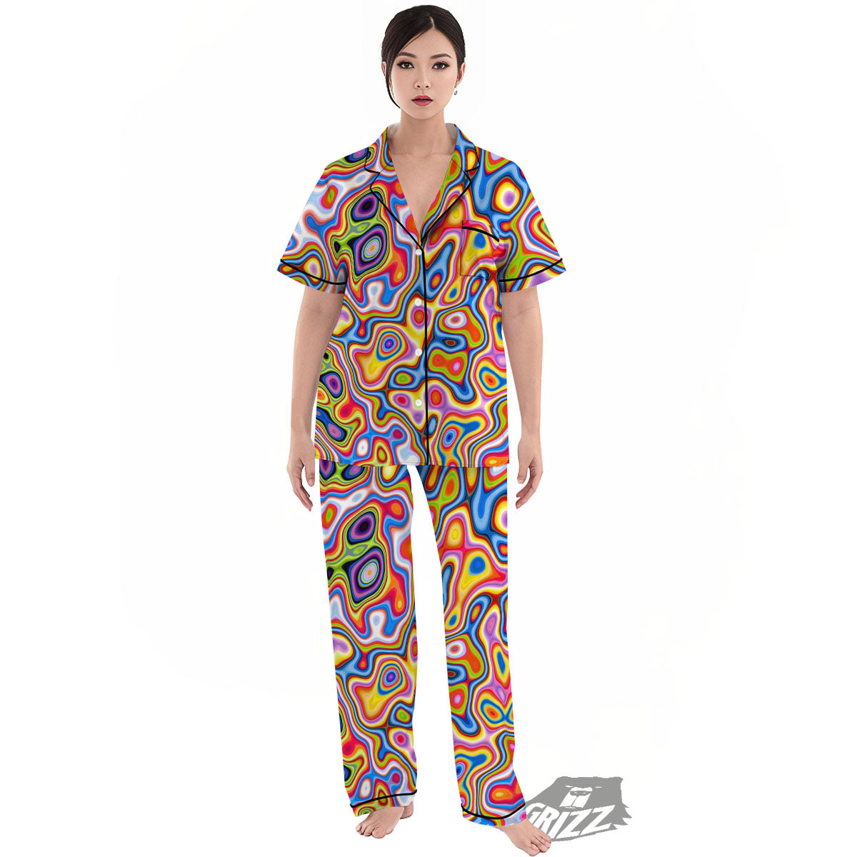 Trippy Rainbow Psychedelic Print Women's Pajamas Set-grizzshop