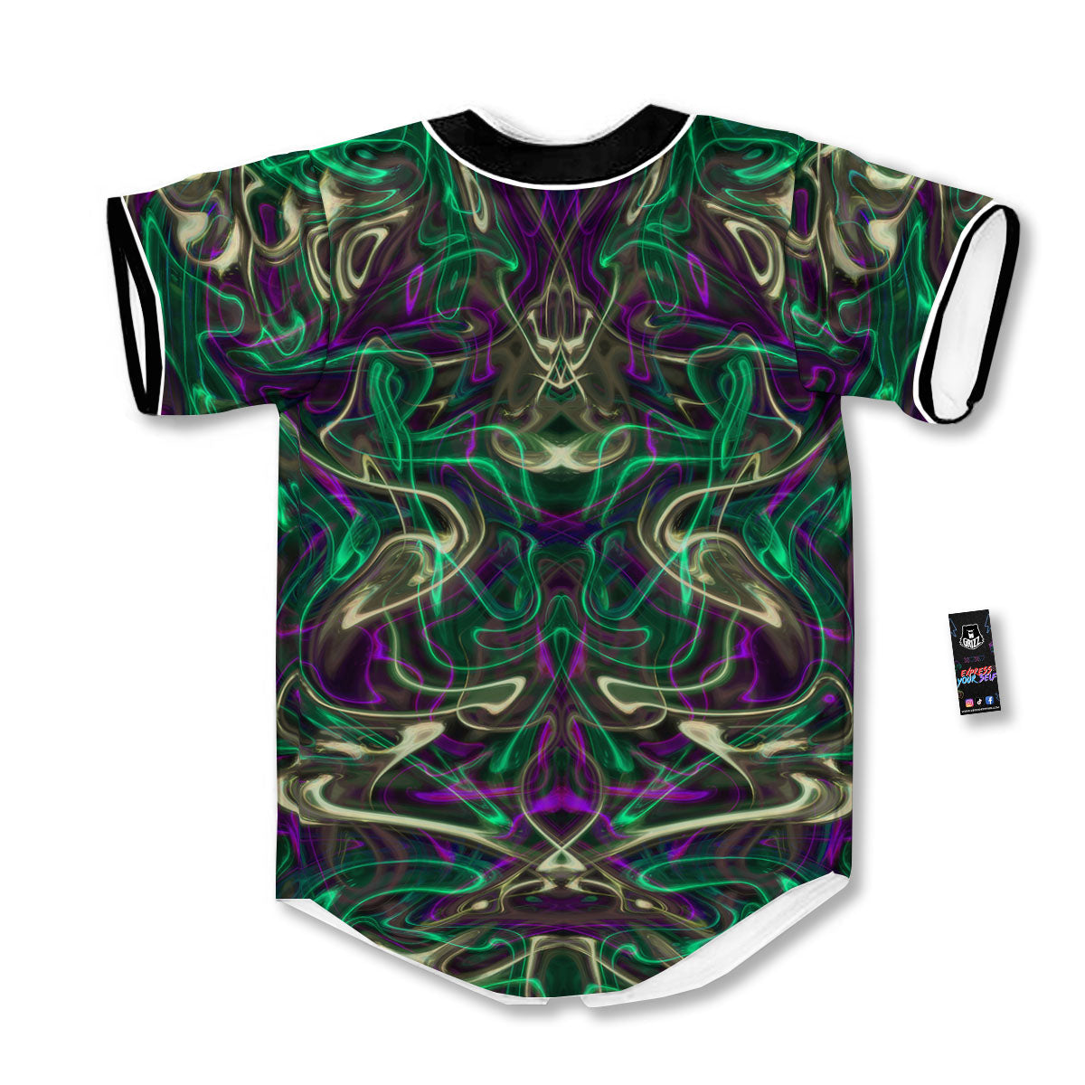 Trippy Smoke Psychedelic Print Baseball Jersey-grizzshop
