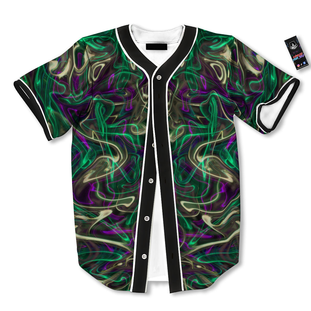 Trippy Smoke Psychedelic Print Baseball Jersey-grizzshop
