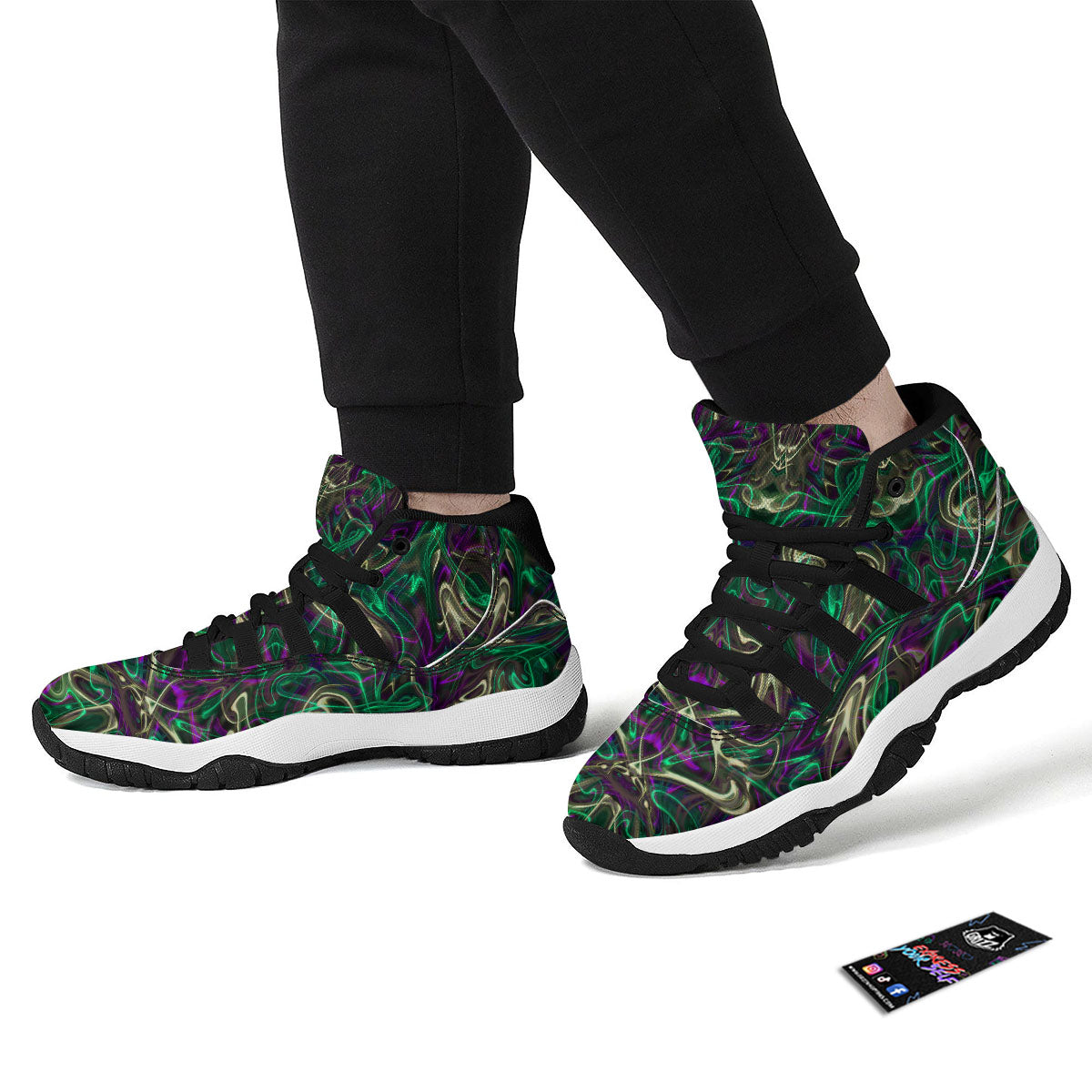 Trippy Smoke Psychedelic Print Black Bball Shoes-grizzshop