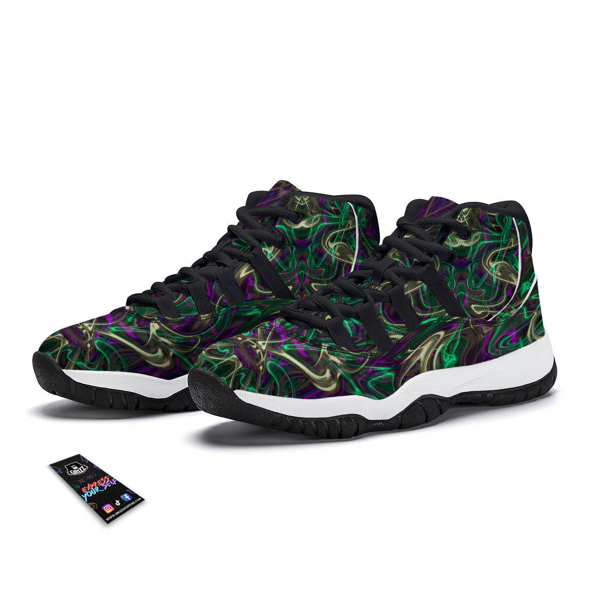 Trippy Smoke Psychedelic Print Black Bball Shoes-grizzshop