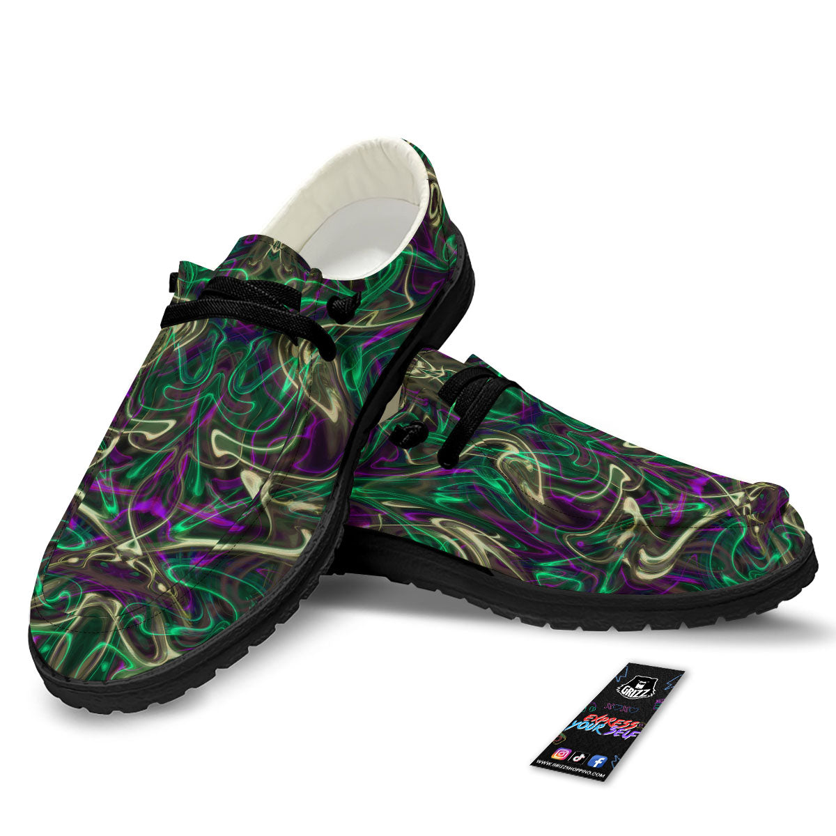 Trippy Smoke Psychedelic Print Black Loafers-grizzshop