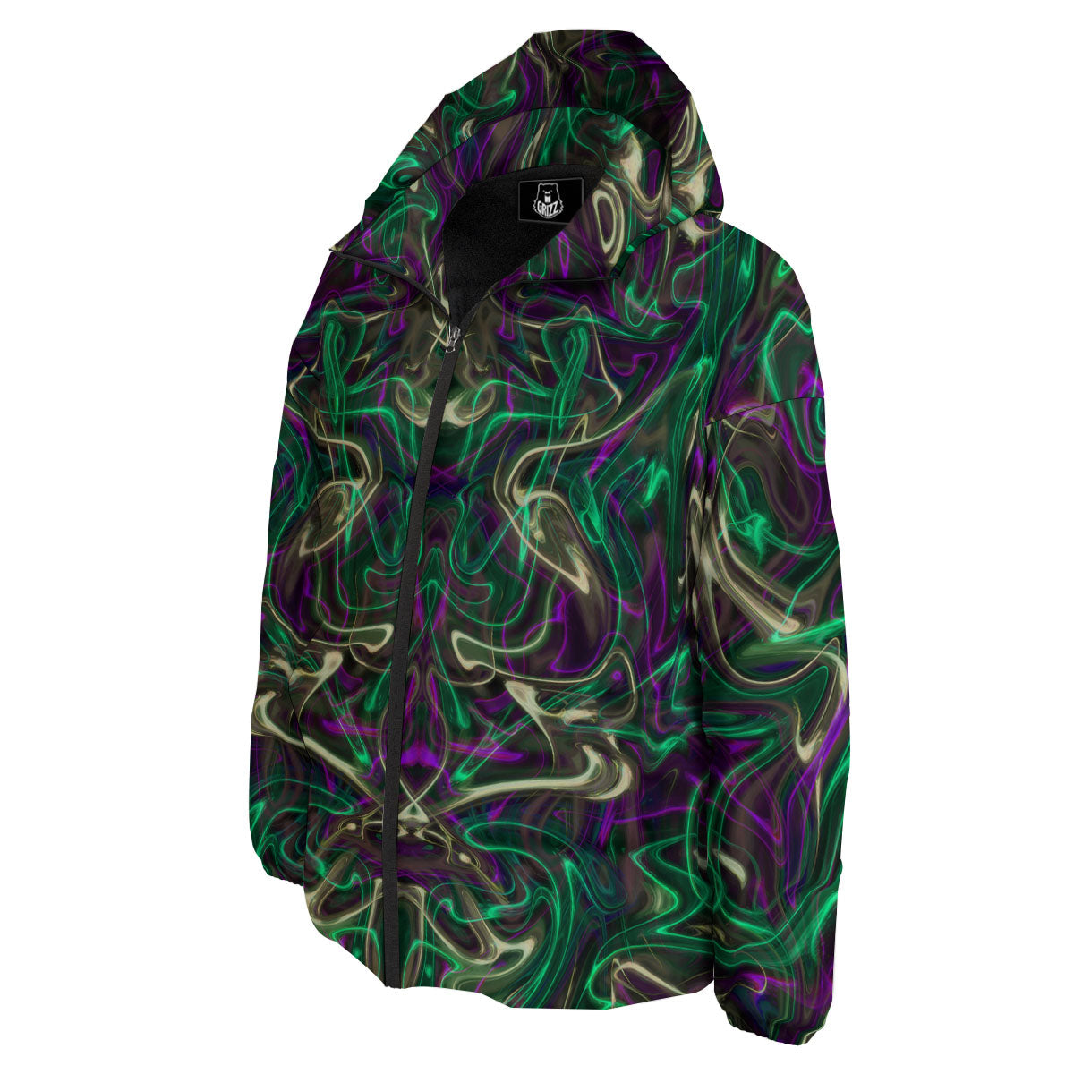 Trippy Smoke Psychedelic Print Down Jacket-grizzshop