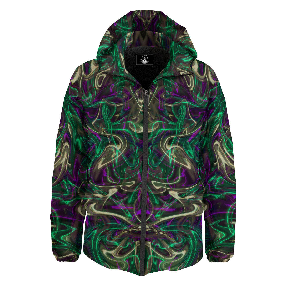Trippy Smoke Psychedelic Print Down Jacket-grizzshop