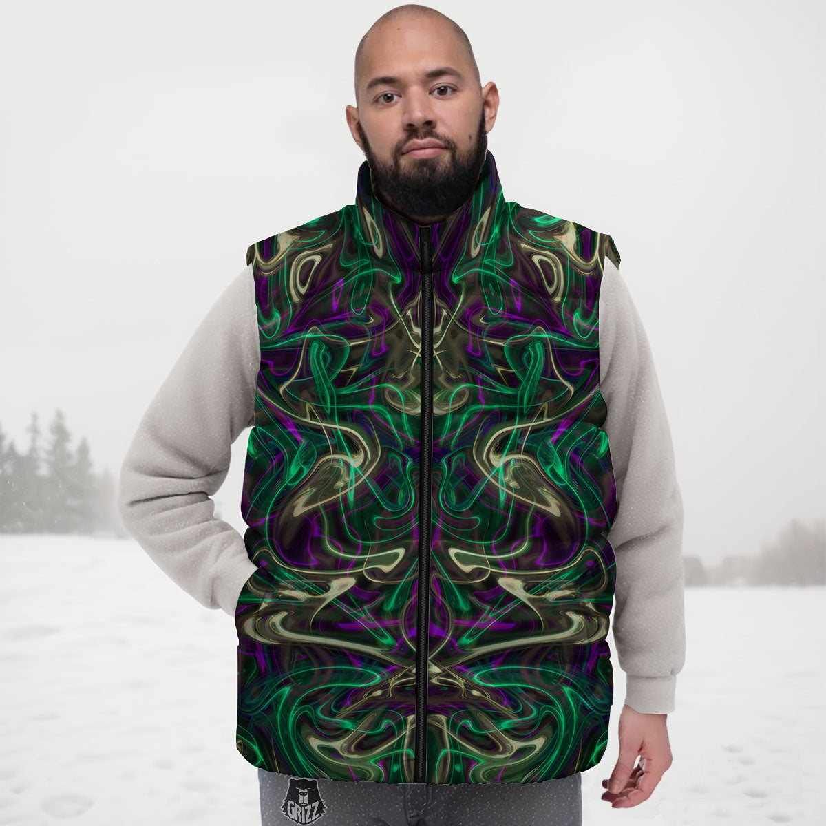 Trippy Smoke Psychedelic Print Down Vest
