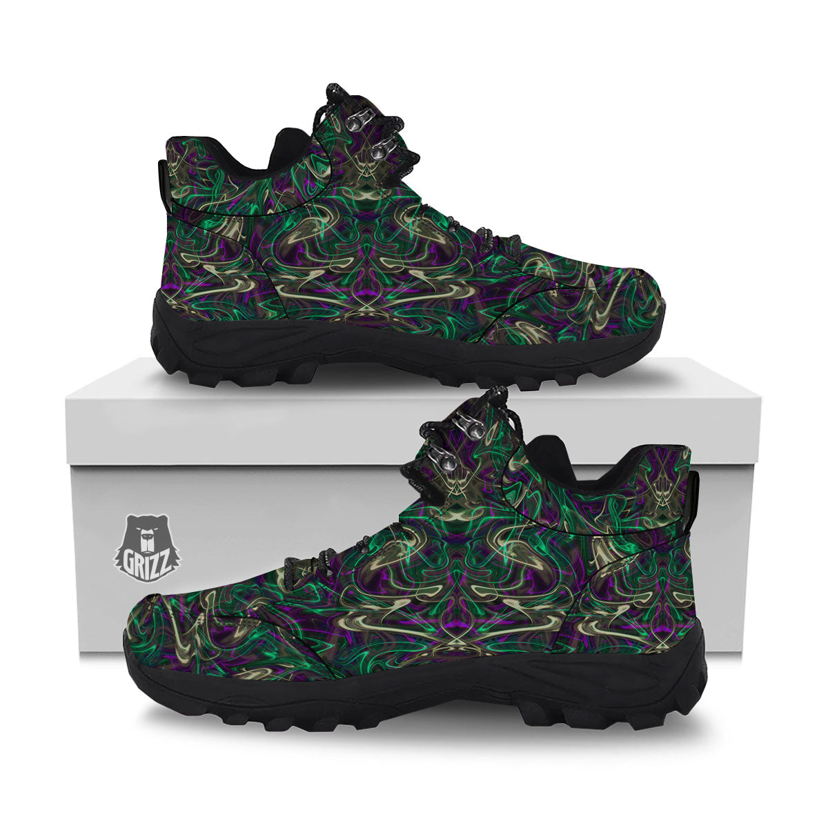 Trippy Smoke Psychedelic Print Hiking Shoes-grizzshop