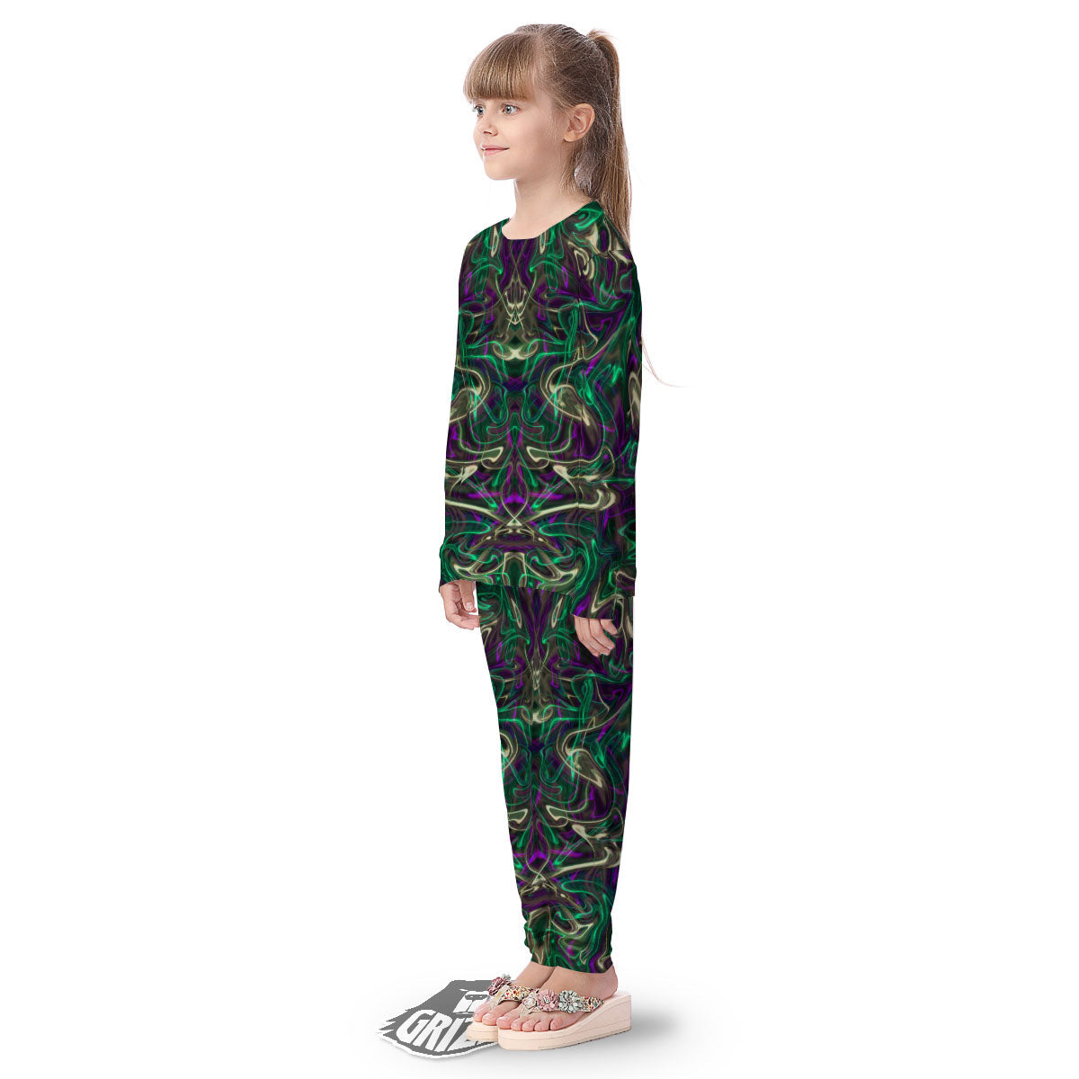 Trippy Smoke Psychedelic Print Kid's Pajamas-grizzshop
