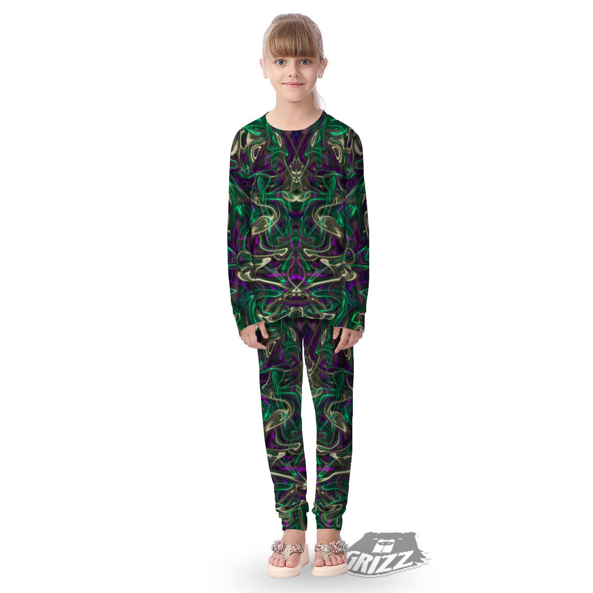 Trippy Smoke Psychedelic Print Kid's Pajamas-grizzshop