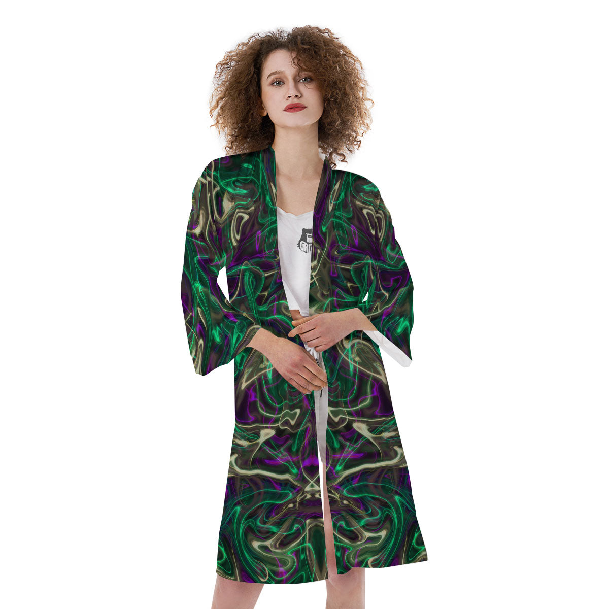 Trippy Smoke Psychedelic Print Kimono-grizzshop