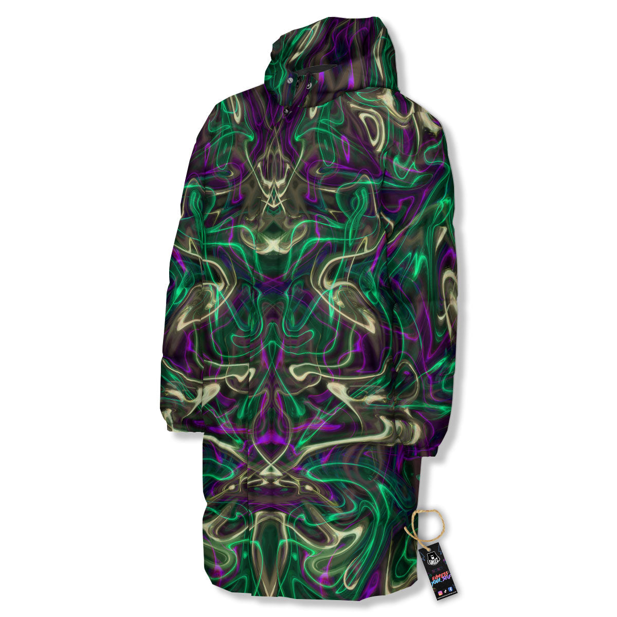 Trippy Smoke Psychedelic Print Long Down Jacket-grizzshop