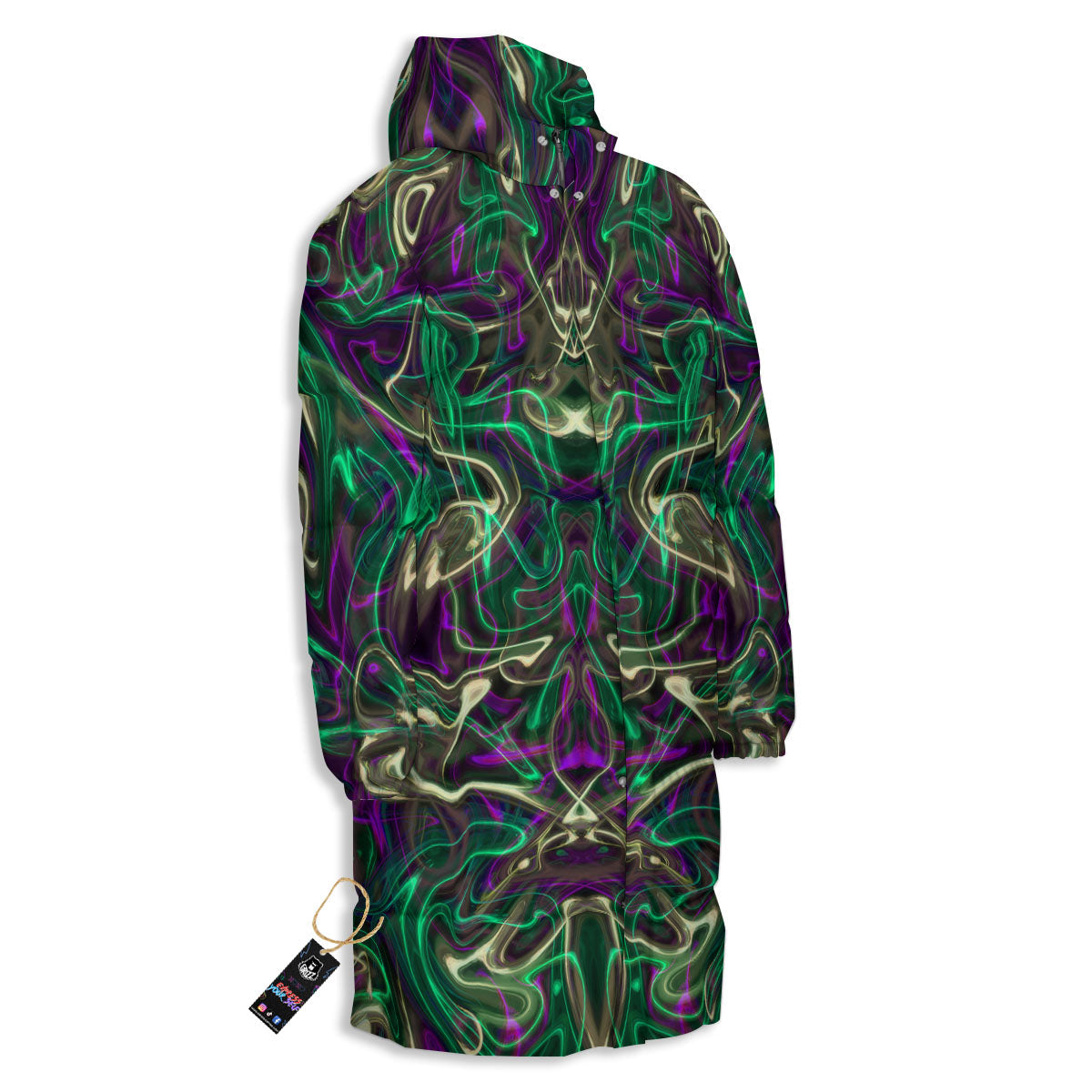 Trippy Smoke Psychedelic Print Long Down Jacket-grizzshop
