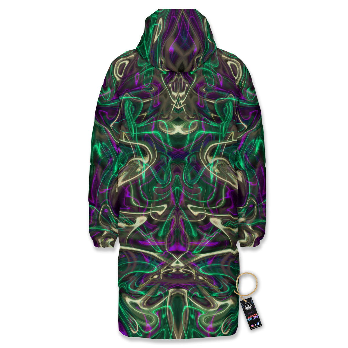 Trippy Smoke Psychedelic Print Long Down Jacket-grizzshop
