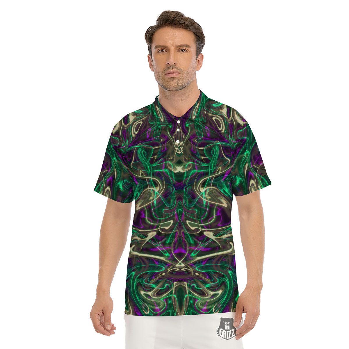 Trippy Smoke Psychedelic Print Men's Golf Shirts-grizzshop