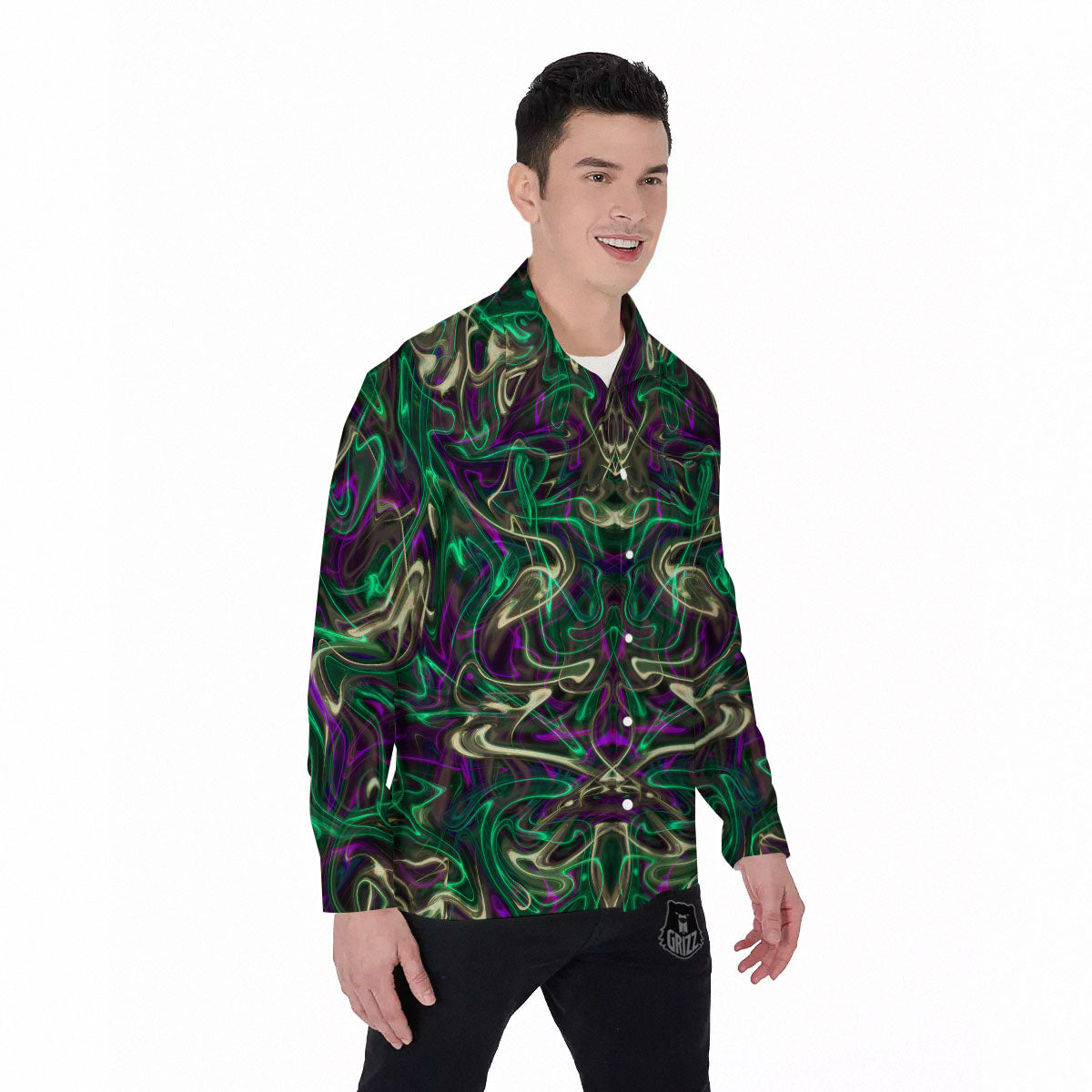Trippy Smoke Psychedelic Print Men's Long Sleeve Shirts-grizzshop