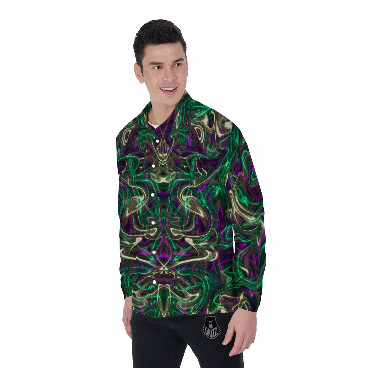 Trippy Smoke Psychedelic Print Men's Long Sleeve Shirts-grizzshop