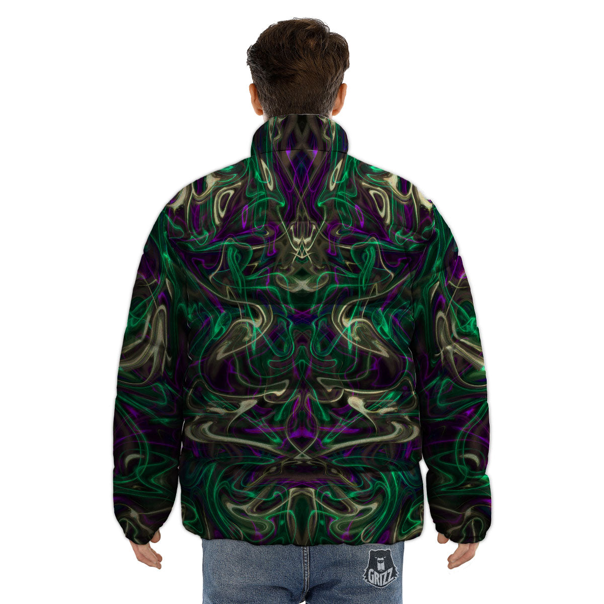 Trippy Smoke Psychedelic Print Puffer Jacket-grizzshop