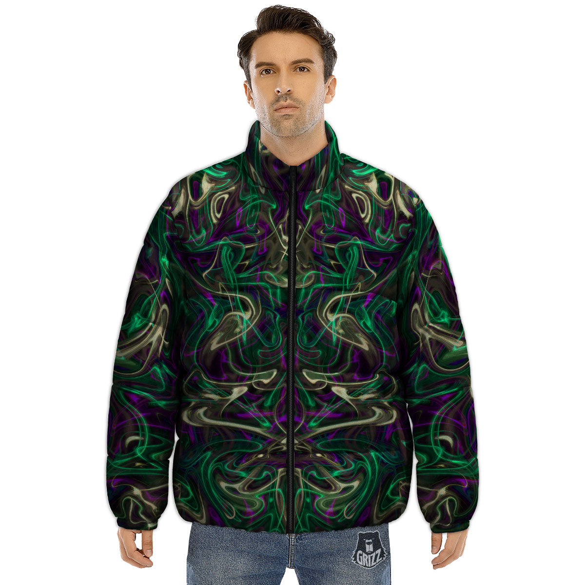 Trippy Smoke Psychedelic Print Puffer Jacket-grizzshop