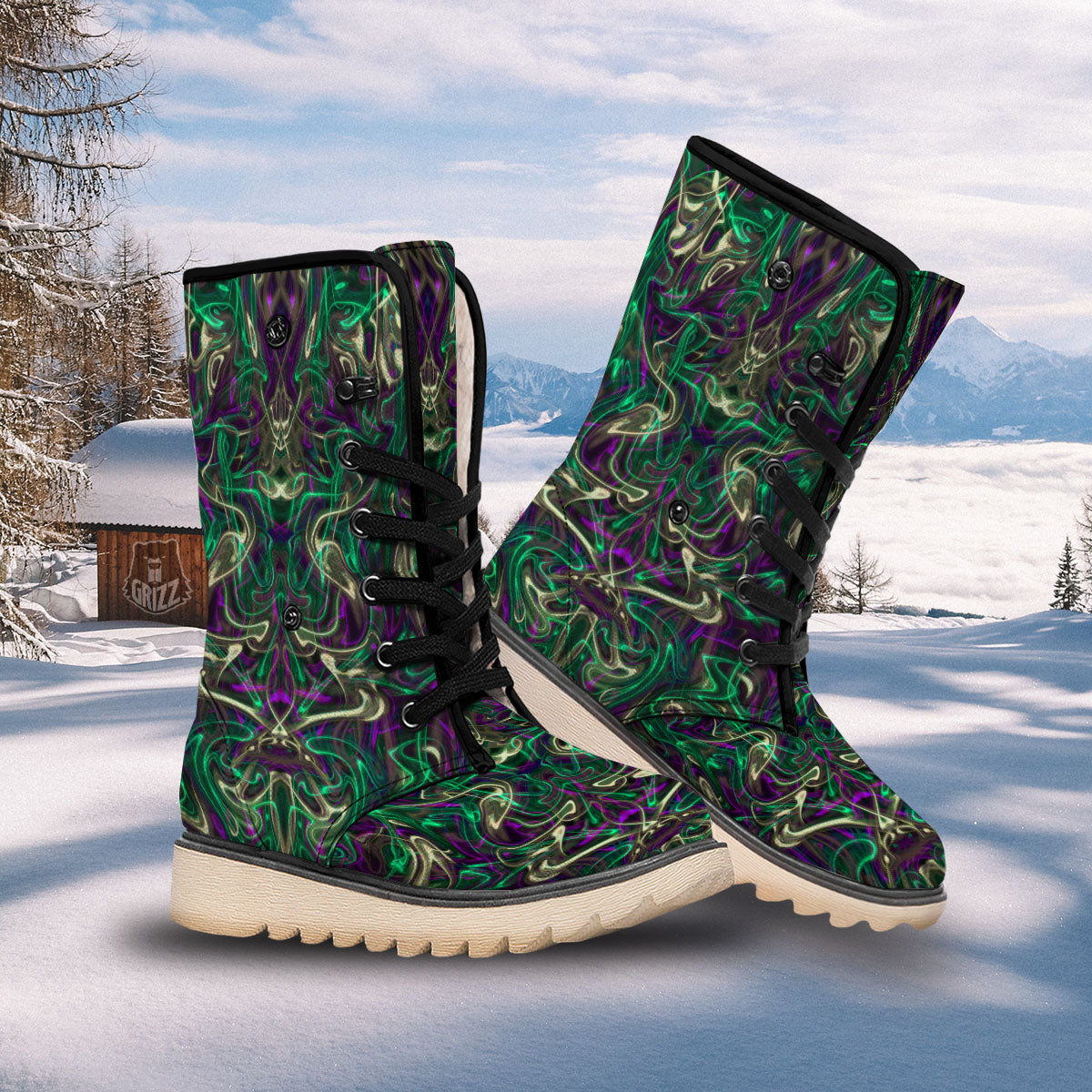 Trippy Smoke Psychedelic Print Snow Boots-grizzshop