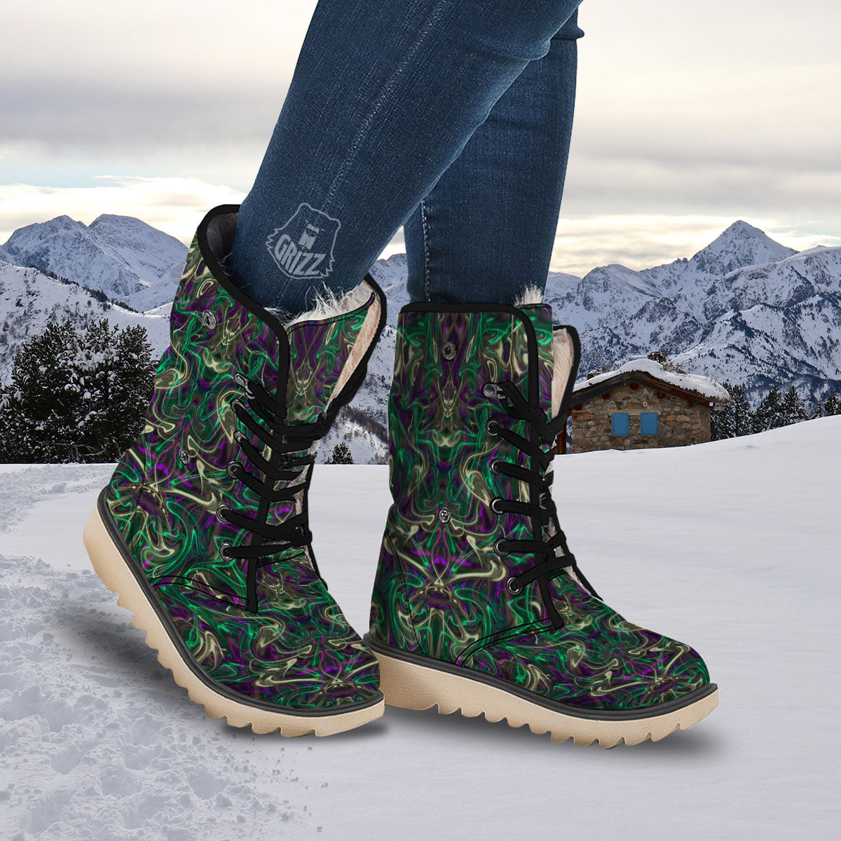 Trippy Smoke Psychedelic Print Snow Boots-grizzshop
