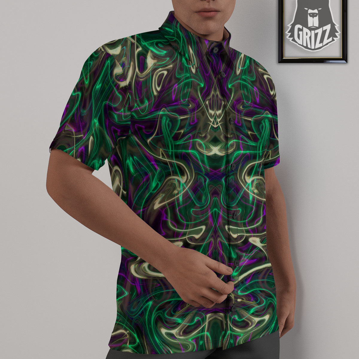 Trippy Smoke Psychedelic Print Untucked Shirts-grizzshop