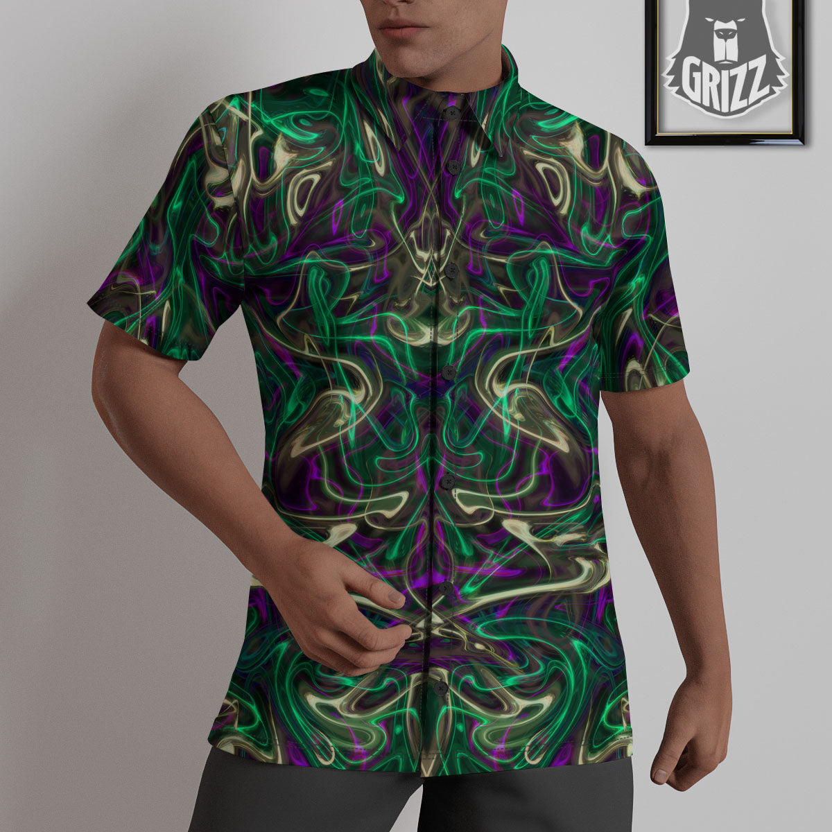Trippy Smoke Psychedelic Print Untucked Shirts-grizzshop