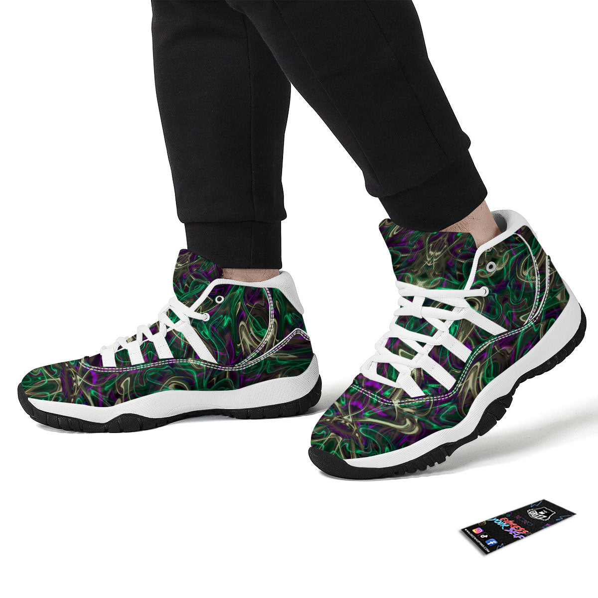 Trippy Smoke Psychedelic Print White Bball Shoes-grizzshop