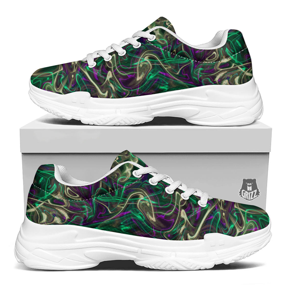 Trippy Smoke Psychedelic Print White Chunky Shoes-grizzshop