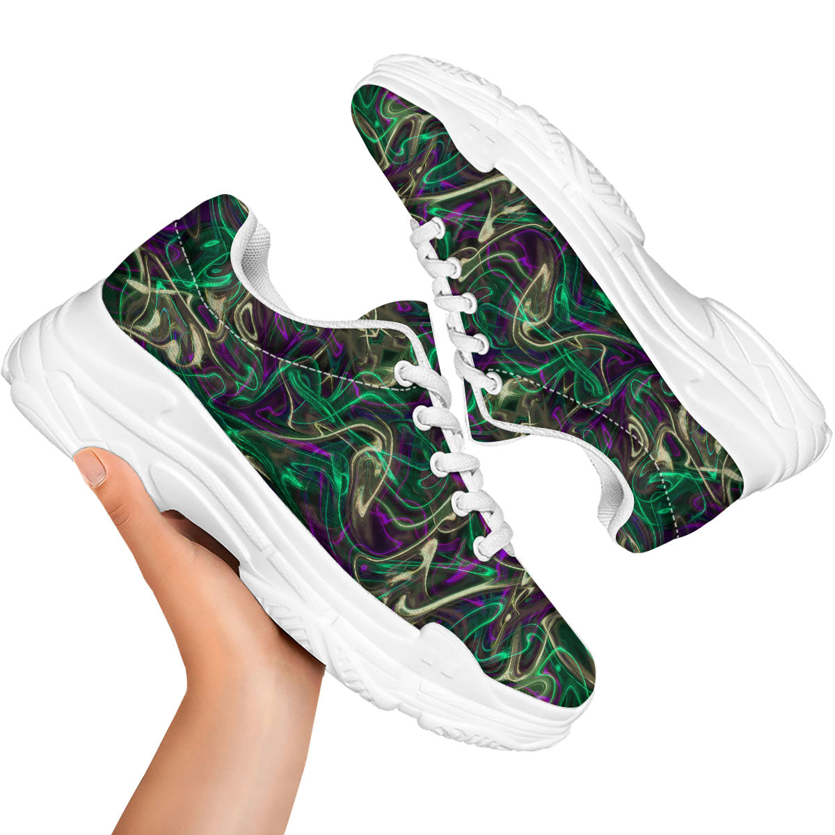 Trippy Smoke Psychedelic Print White Chunky Shoes-grizzshop